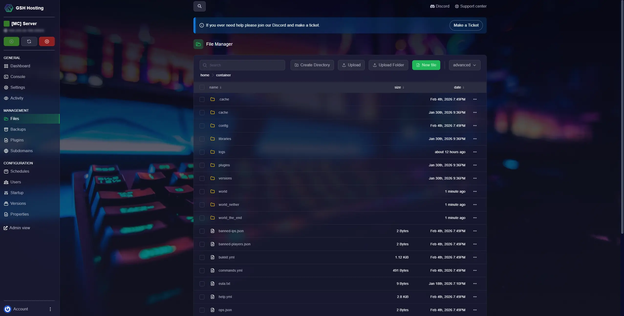 Game panel file manager