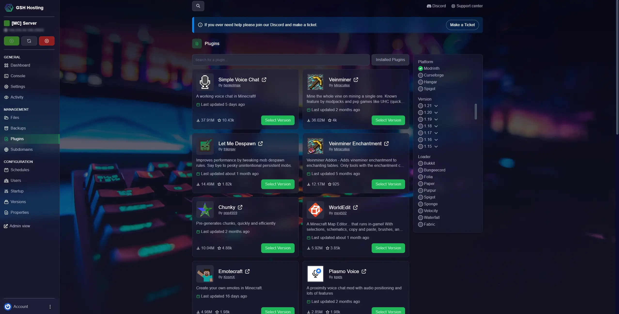 Game panel plugin installer